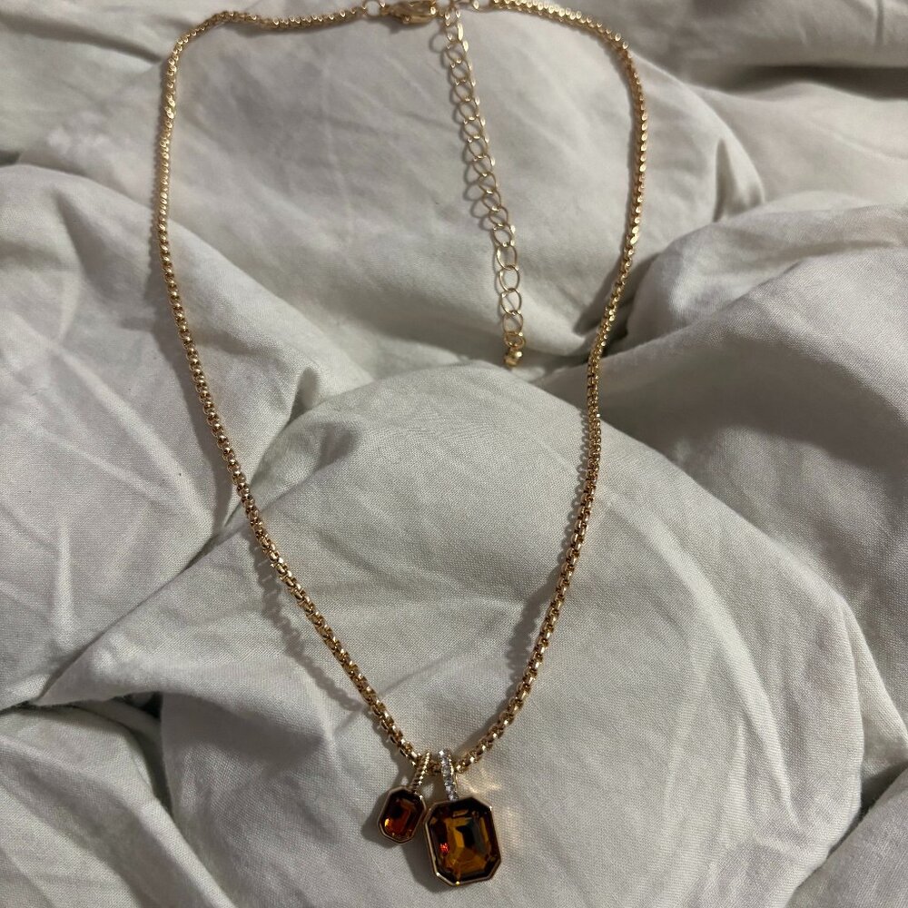 Free People Amber Jewel Double Pendant Birthstone Necklace